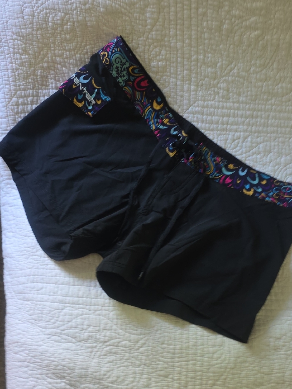 Black Women's Board Shorts with Multicolor Waistband. Size 14. NWT.